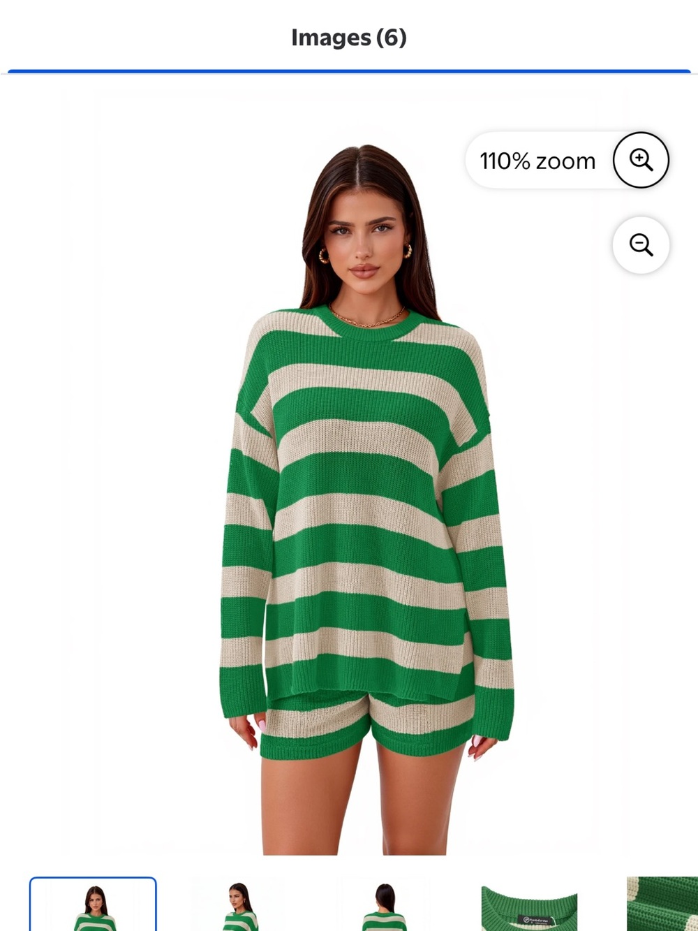 Green and Cream Striped Crewneck Sweater